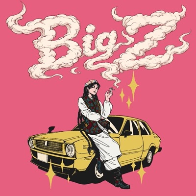B.I.G To The Fucking Z cover art · illustrated figure in a traditional doppa cap and embroidered vest leaning on a yellow car, the title written in smoke