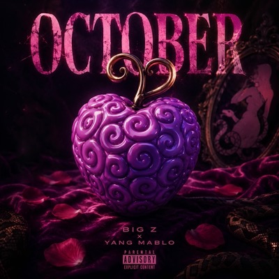 October cover art · violet heart-fruit on dark velvet