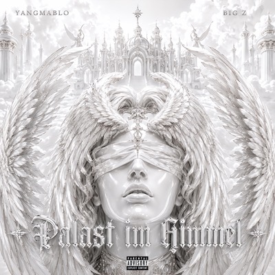 Palast im Himmel cover art · a chrome-white blindfolded angel before a palace in the clouds